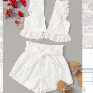 2 piece- white ruffled set